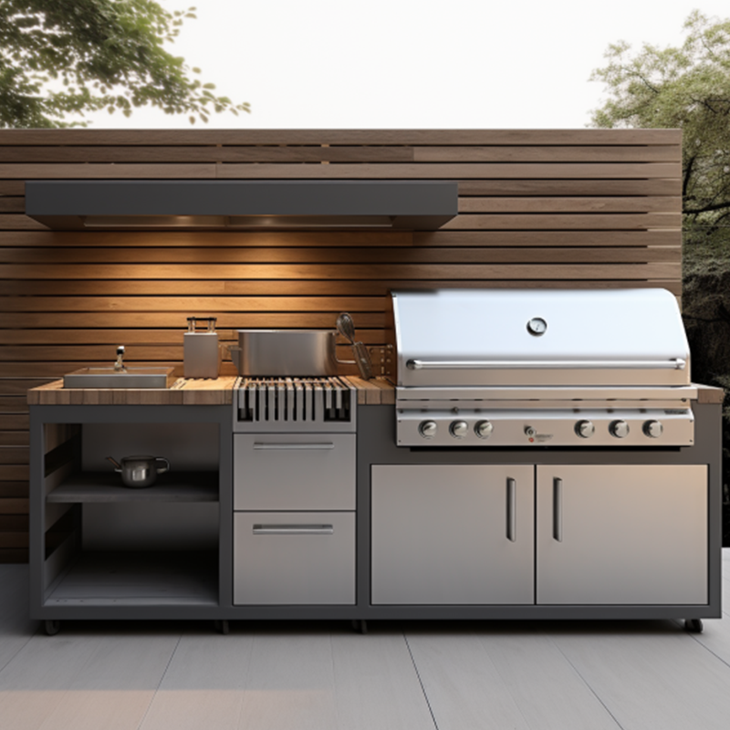 Açık Mutfak Paslanmaz Çelik 7 Brülör BBQ Kömür Izgarası Dolap