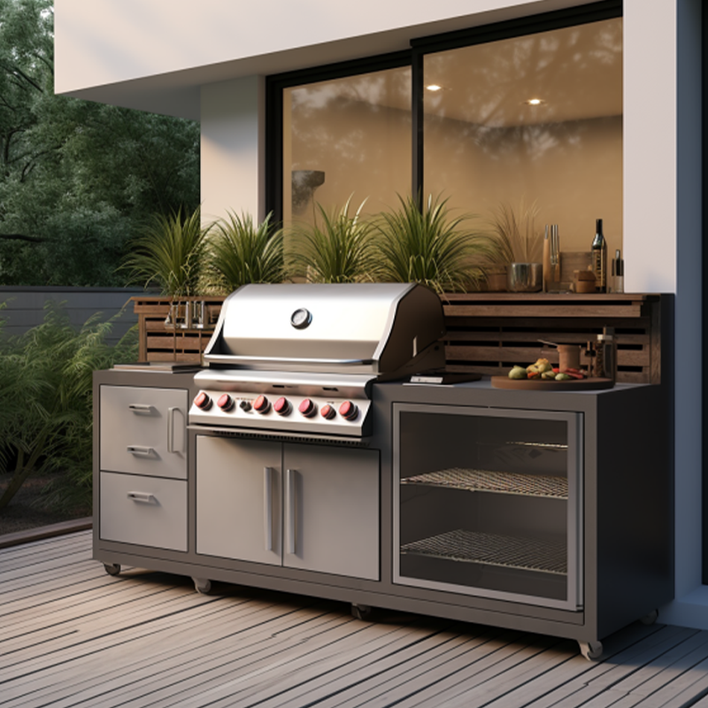 Açık Mutfak Paslanmaz Çelik 7 Brülör BBQ Kömür Izgarası Dolap